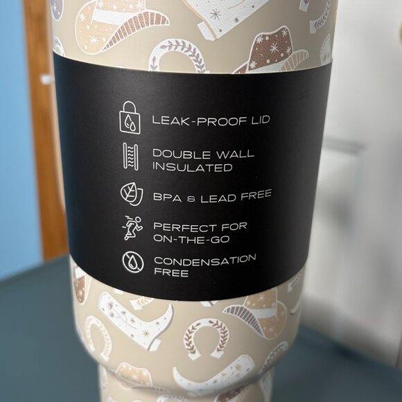 Steve Madden 40oz Insulated Stainless Steel Tumbler Western Theme Cup w/ Handle - Picture 3 of 7